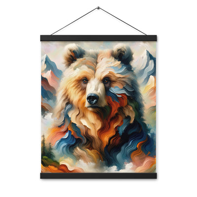 Ölgemälde mit Bär und abstrakter Alpeninterpretation, Verschmelzung von Natur und Kunst - Premium Poster mit Aufhängung camping xxx yyy zzz 40.6 x 50.8 cm