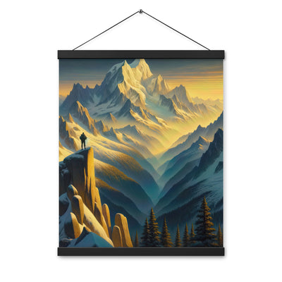 Ölgemälde eines Wanderers bei Morgendämmerung auf Alpengipfeln mit goldenem Sonnenlicht - Premium Poster mit Aufhängung wandern xxx yyy zzz 40.6 x 50.8 cm