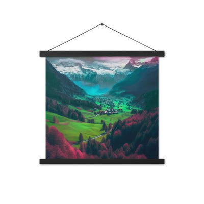 Berglandschaft und Dorf - Fotorealistische Malerei - Premium Poster mit Aufhängung berge xxx 45.7 x 45.7 cm