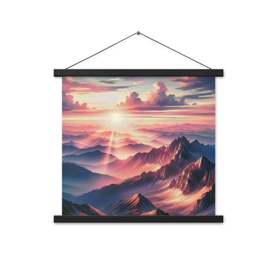 Schöne Berge bei Sonnenaufgang: Malerei in Pastelltönen - Premium Poster mit Aufhängung berge xxx yyy zzz 45.7 x 45.7 cm