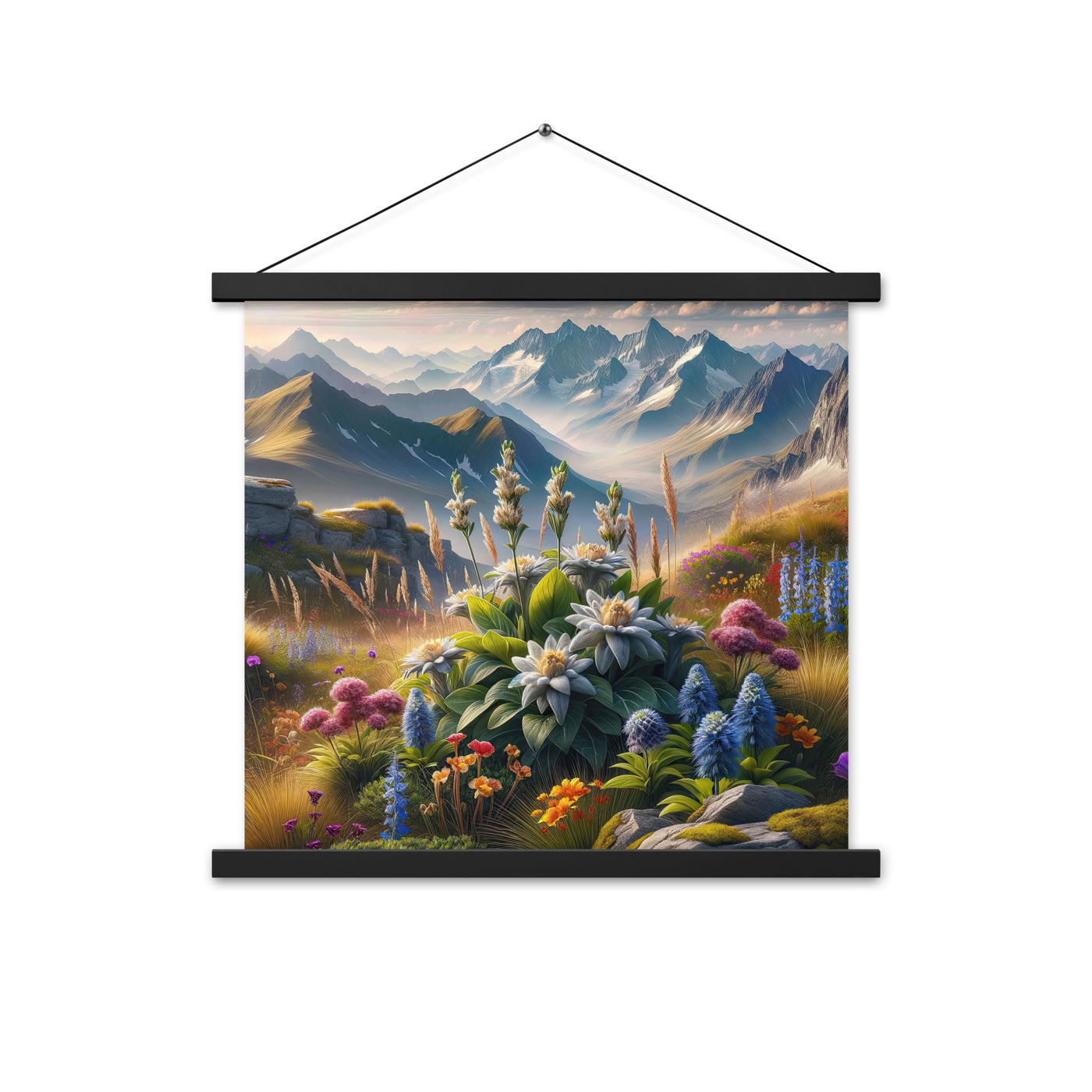 Alpine Flora: Digitales Kunstwerk mit lebendigen Blumen - Premium Poster mit Aufhängung berge xxx yyy zzz 45.7 x 45.7 cm