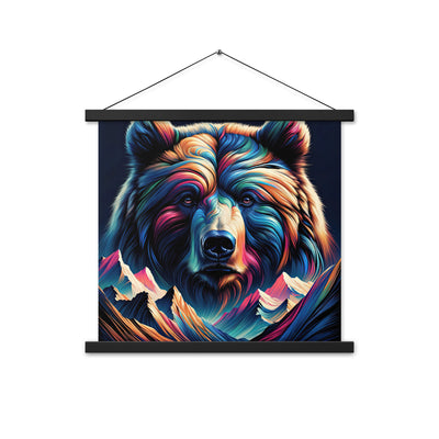 Majestätischer Bär vor Schweizer Alpen in abstrakter Kunst - Premium Poster mit Aufhängung camping xxx yyy zzz 45.7 x 45.7 cm