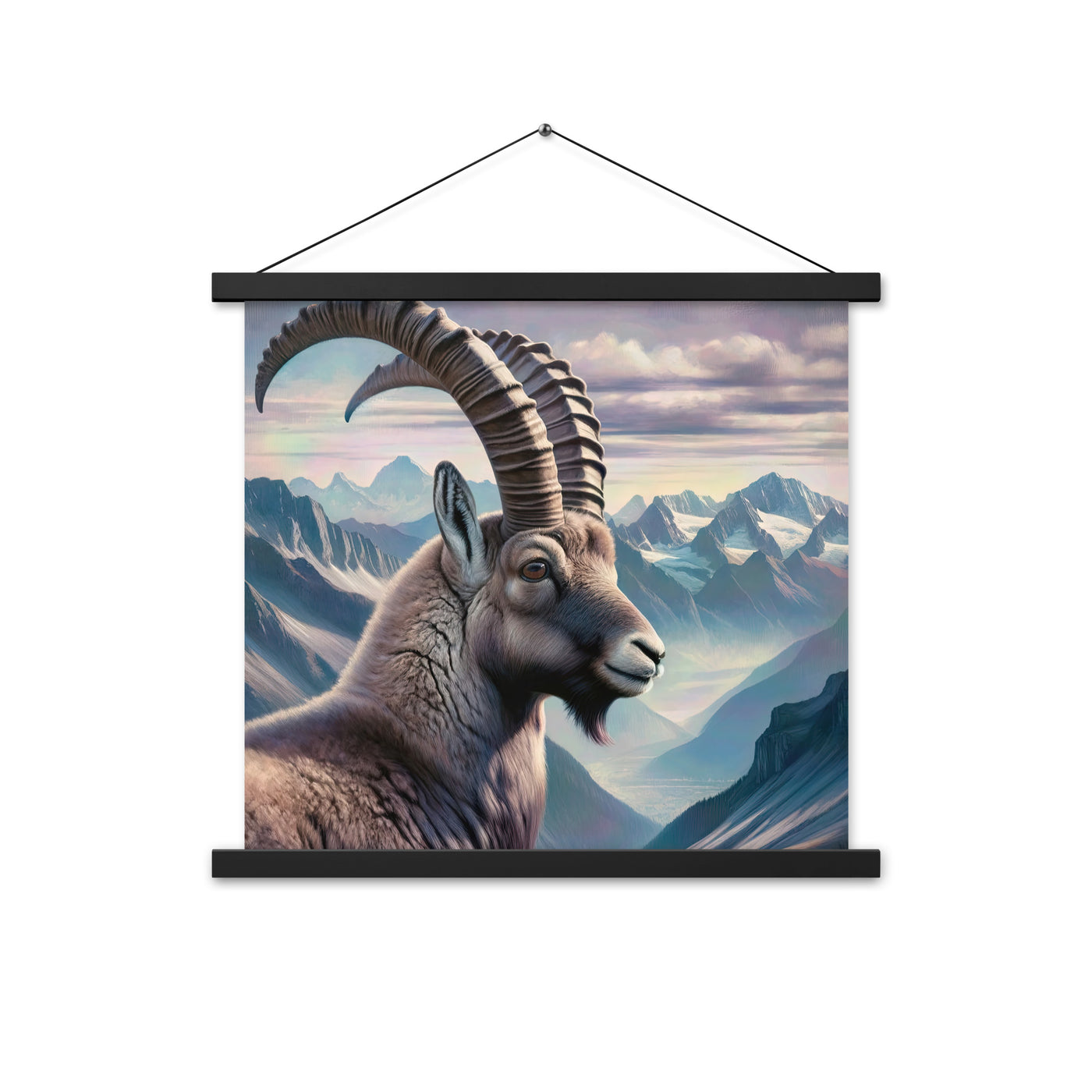 Digitales Steinbock-Porträt vor Alpenkulisse - Premium Poster mit Aufhängung berge xxx yyy zzz 45.7 x 45.7 cm