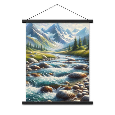 Ölgemälde eines Gebirgsbachs durch felsige Landschaft - Premium Poster mit Aufhängung berge xxx yyy zzz 45.7 x 61 cm