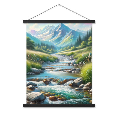 Sanfter Gebirgsbach in Ölgemälde, klares Wasser über glatten Felsen - Premium Poster mit Aufhängung berge xxx yyy zzz 45.7 x 61 cm