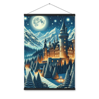 Mondhelle Schlossnacht in den Alpen, sternenklarer Himmel - Premium Poster mit Aufhängung berge xxx yyy zzz 61 x 91.4 cm