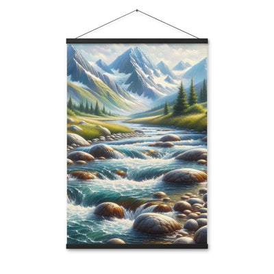 Ölgemälde eines Gebirgsbachs durch felsige Landschaft - Premium Poster mit Aufhängung berge xxx yyy zzz 61 x 91.4 cm