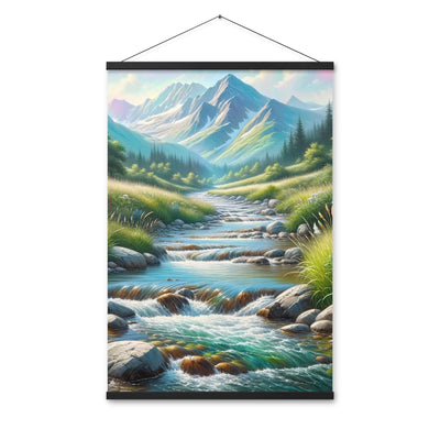 Sanfter Gebirgsbach in Ölgemälde, klares Wasser über glatten Felsen - Premium Poster mit Aufhängung berge xxx yyy zzz 61 x 91.4 cm