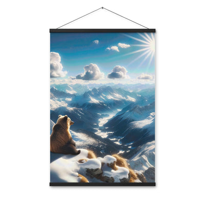 Foto der Alpen im Winter mit Bären auf dem Gipfel, glitzernder Neuschnee unter der Sonne - Premium Poster mit Aufhängung camping xxx yyy zzz 61 x 91.4 cm