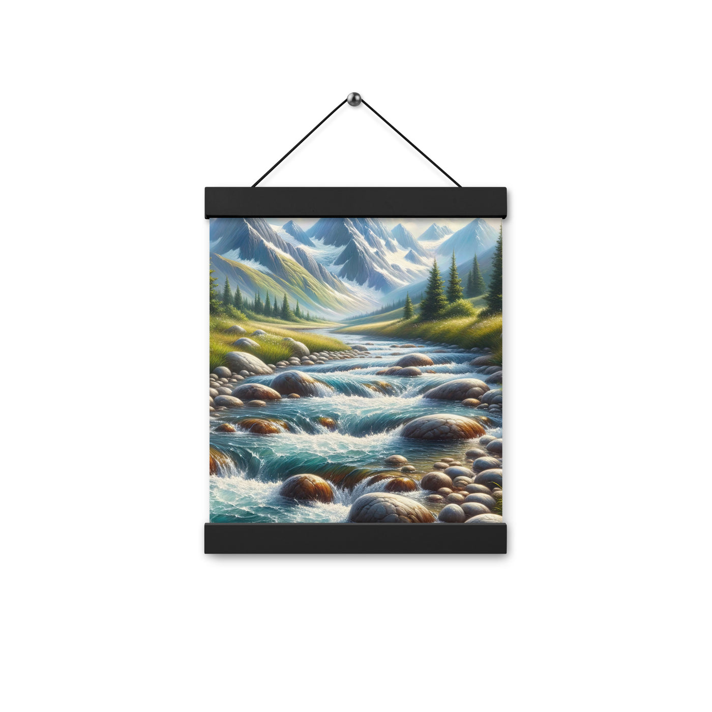 Ölgemälde eines Gebirgsbachs durch felsige Landschaft - Premium Poster mit Aufhängung berge xxx yyy zzz 20.3 x 25.4 cm