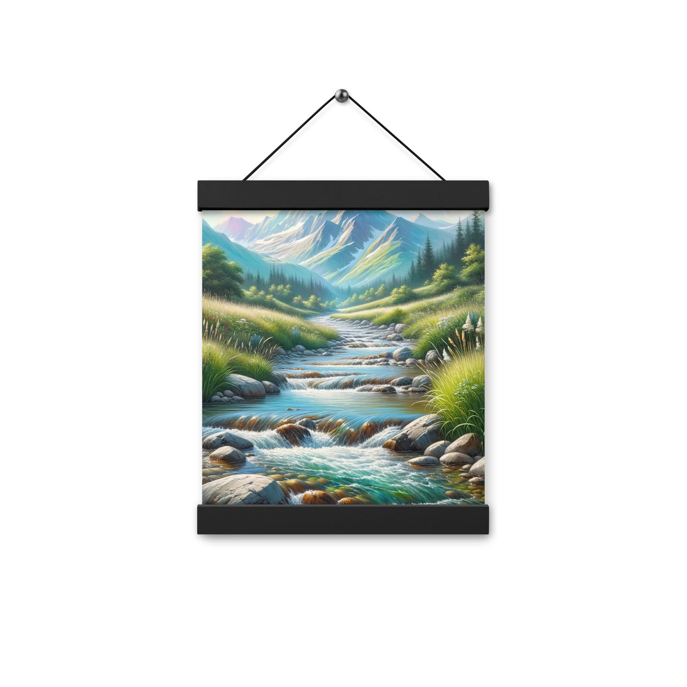 Sanfter Gebirgsbach in Ölgemälde, klares Wasser über glatten Felsen - Premium Poster mit Aufhängung berge xxx yyy zzz 20.3 x 25.4 cm