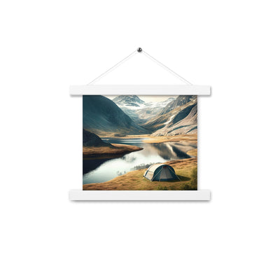 Zelt, Berge und Bergsee - Premium Poster mit Aufhängung camping xxx 25.4 x 25.4 cm