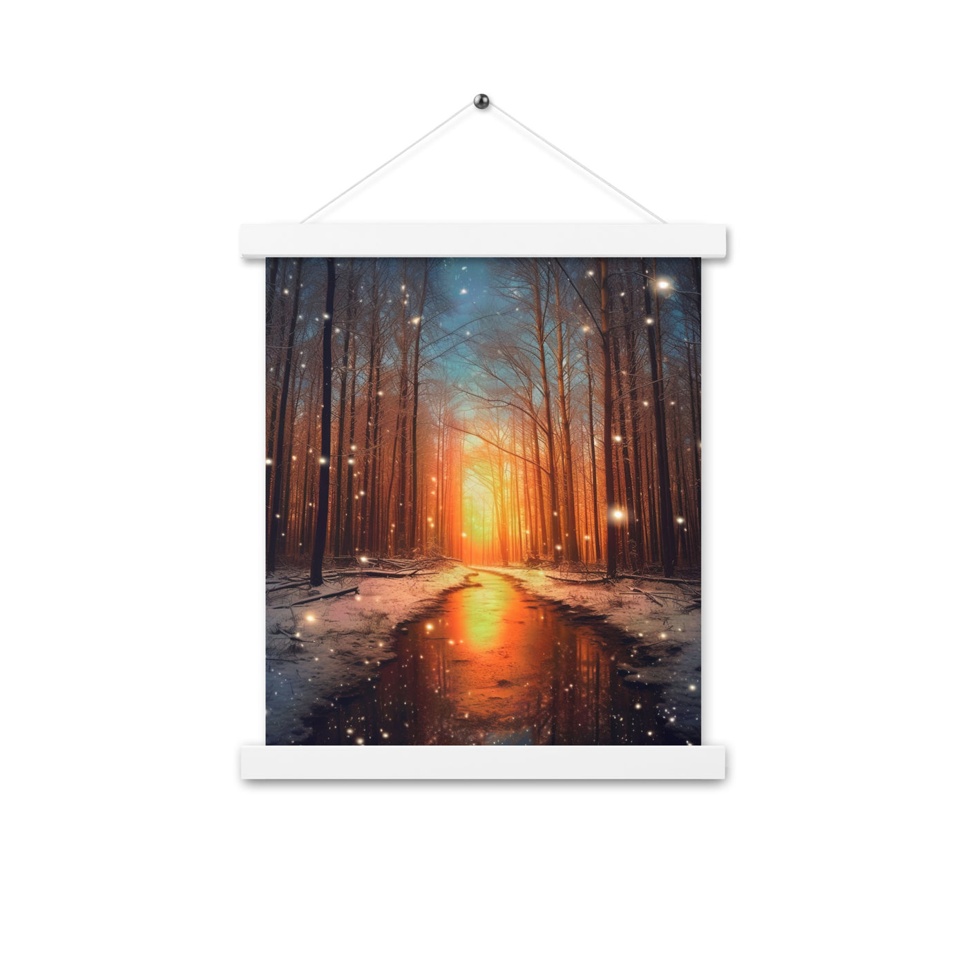 Bäume im Winter, Schnee, Sonnenaufgang und Fluss - Premium Poster mit Aufhängung camping xxx 27.9 x 35.6 cm