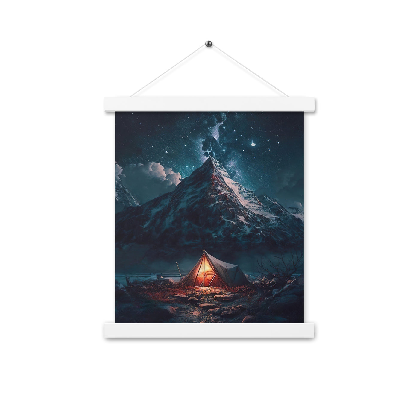 Zelt und Berg in der Nacht - Sterne am Himmel - Landschaftsmalerei - Premium Poster mit Aufhängung camping xxx 27.9 x 35.6 cm