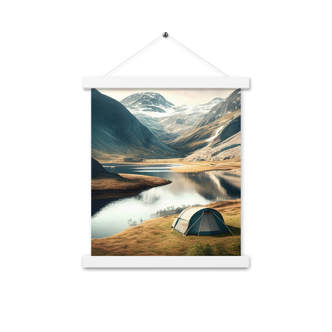 Zelt, Berge und Bergsee - Premium Poster mit Aufhängung camping xxx 27.9 x 35.6 cm