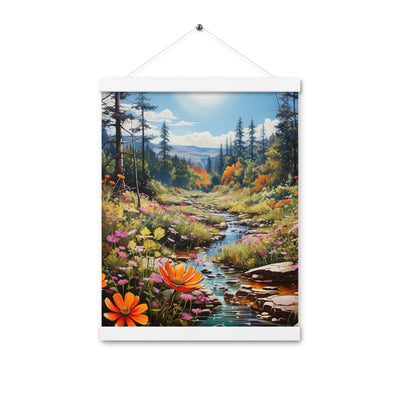 Berge, schöne Blumen und Bach im Wald - Premium Poster mit Aufhängung berge xxx 30.5 x 40.6 cm