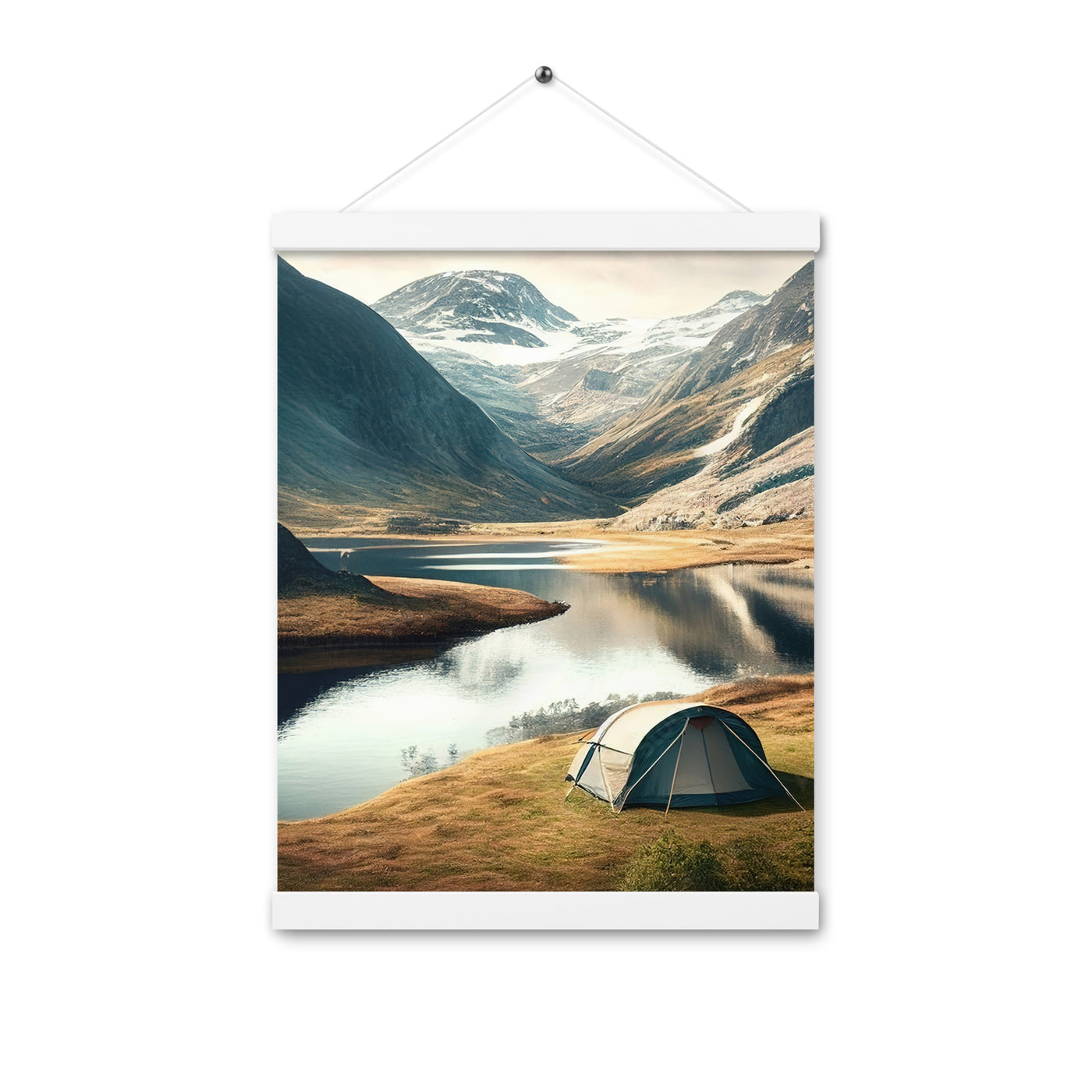 Zelt, Berge und Bergsee - Premium Poster mit Aufhängung camping xxx 30.5 x 40.6 cm