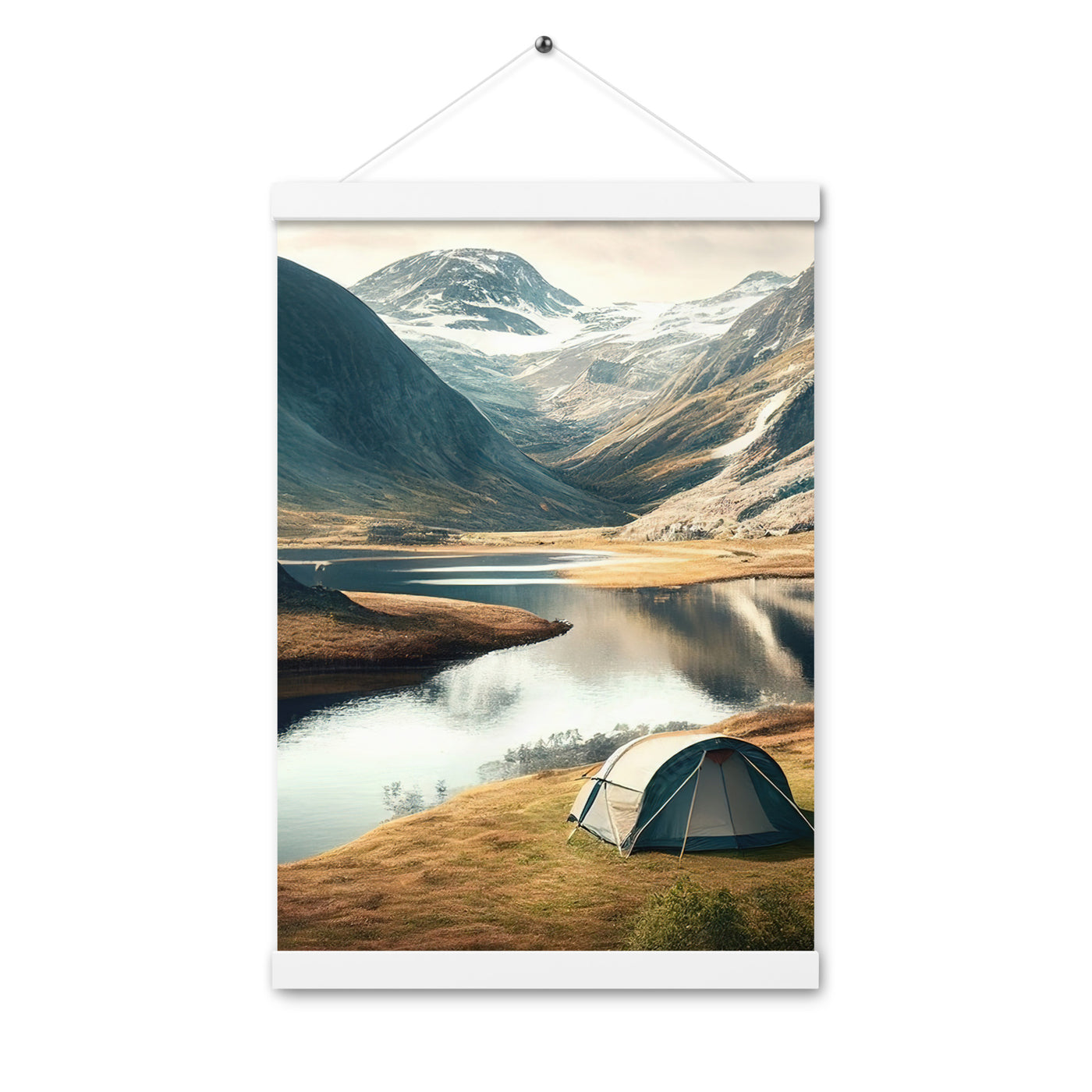 Zelt, Berge und Bergsee - Premium Poster mit Aufhängung camping xxx 30.5 x 45.7 cm