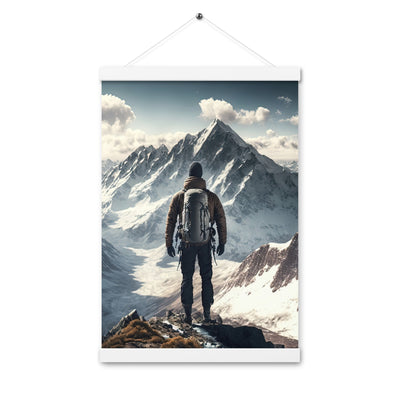 Wanderer auf Berg von hinten - Malerei - Premium Poster mit Aufhängung berge xxx Weiß 30.5 x 45.7 cm