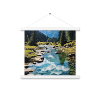 Österreichische Alpen und steiniger Bach - Premium Poster mit Aufhängung berge xxx 35.6 x 35.6 cm