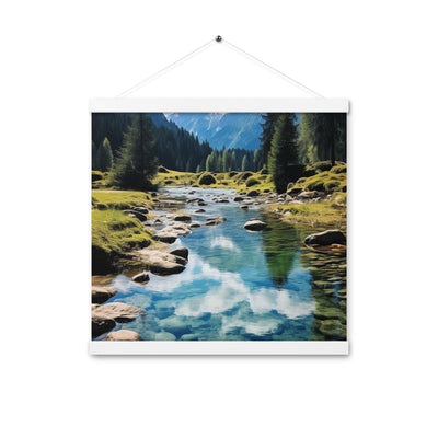 Österreichische Alpen und steiniger Bach - Premium Poster mit Aufhängung berge xxx 40.6 x 40.6 cm