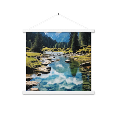 Österreichische Alpen und steiniger Bach - Premium Poster mit Aufhängung berge xxx 45.7 x 45.7 cm