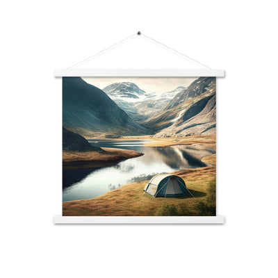 Zelt, Berge und Bergsee - Premium Poster mit Aufhängung camping xxx 45.7 x 45.7 cm