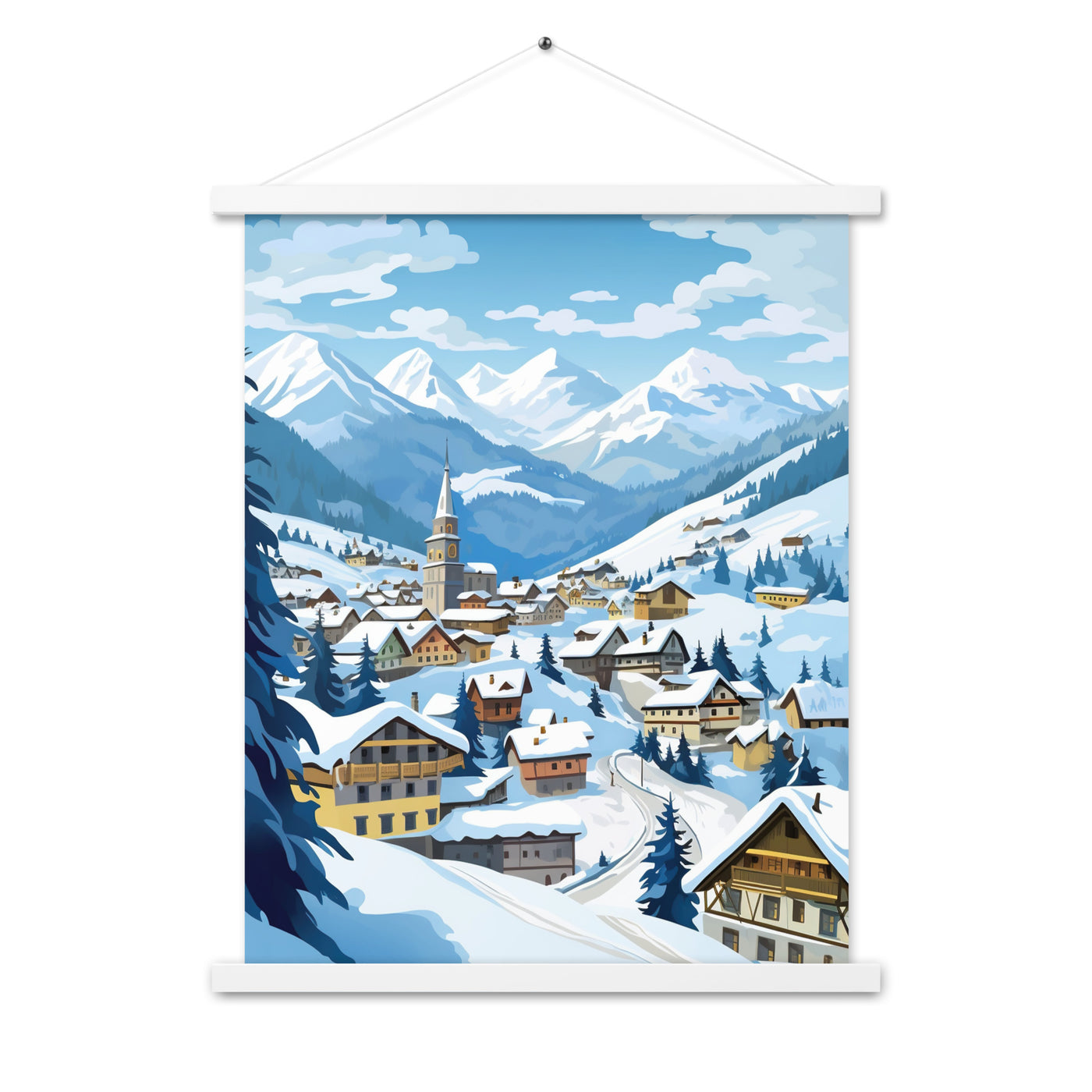 Kitzbühl - Berge und Schnee - Landschaftsmalerei - Premium Poster mit Aufhängung ski xxx 45.7 x 61 cm