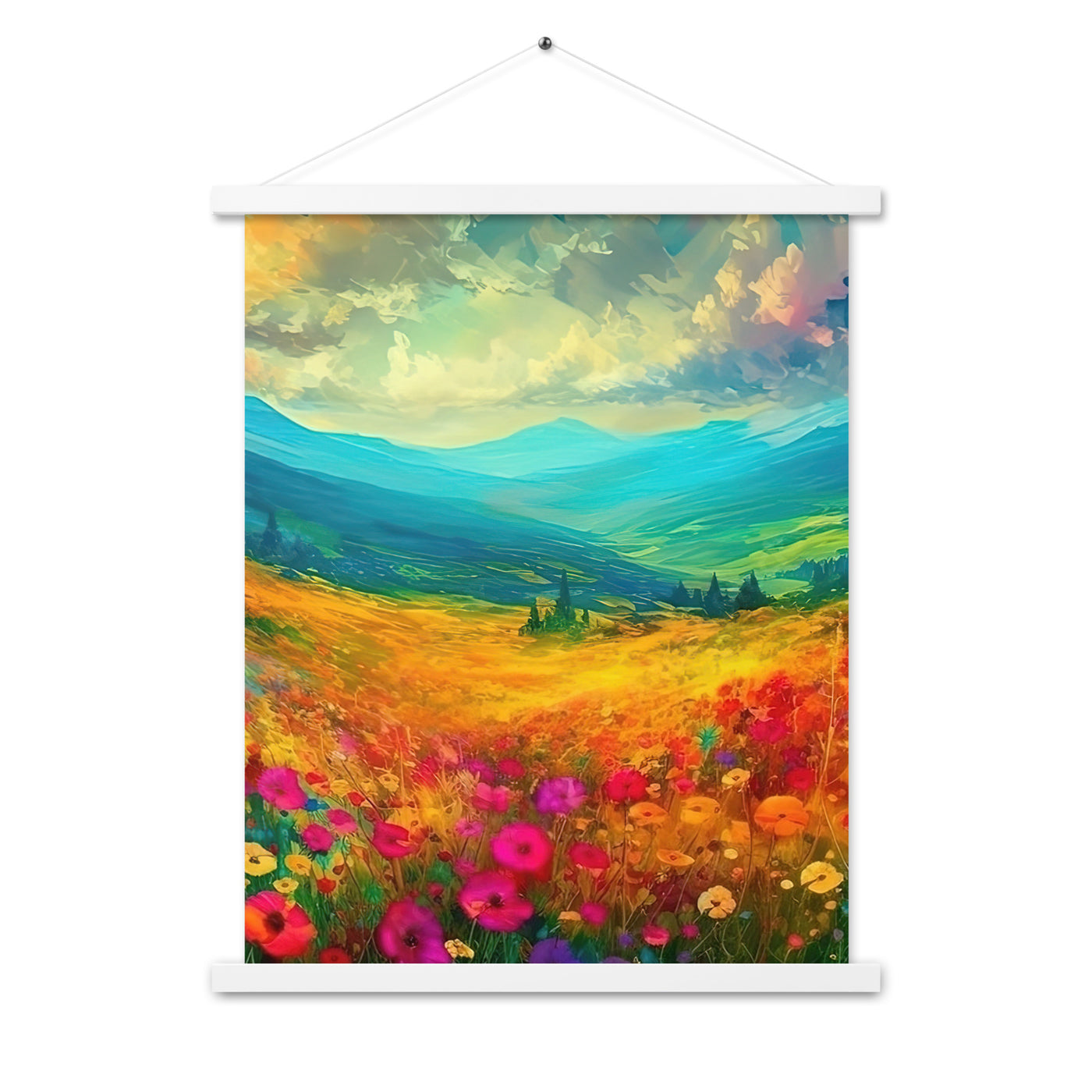 Berglandschaft und schöne farbige Blumen - Malerei - Premium Poster mit Aufhängung berge xxx 45.7 x 61 cm