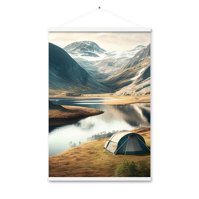 Zelt, Berge und Bergsee - Premium Poster mit Aufhängung camping xxx 61 x 91.4 cm