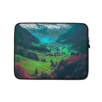 Berglandschaft und Dorf - Fotorealistische Malerei - Laptophülle berge xxx 13″