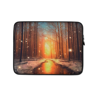 Bäume im Winter, Schnee, Sonnenaufgang und Fluss - Laptophülle camping xxx 13″