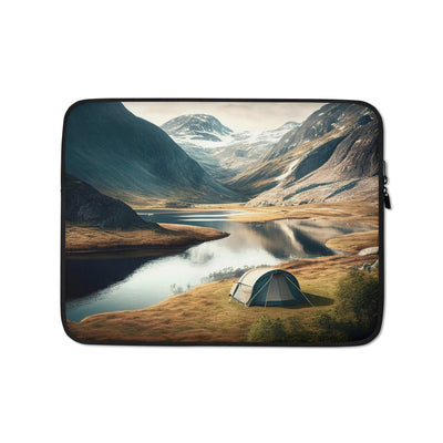 Zelt, Berge und Bergsee - Laptophülle camping xxx 13″