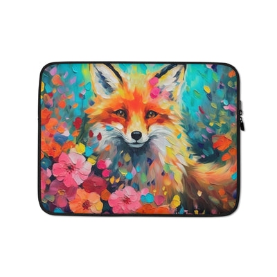 Schöner Fuchs im Blumenfeld - Farbige Malerei - Laptophülle camping xxx 13″