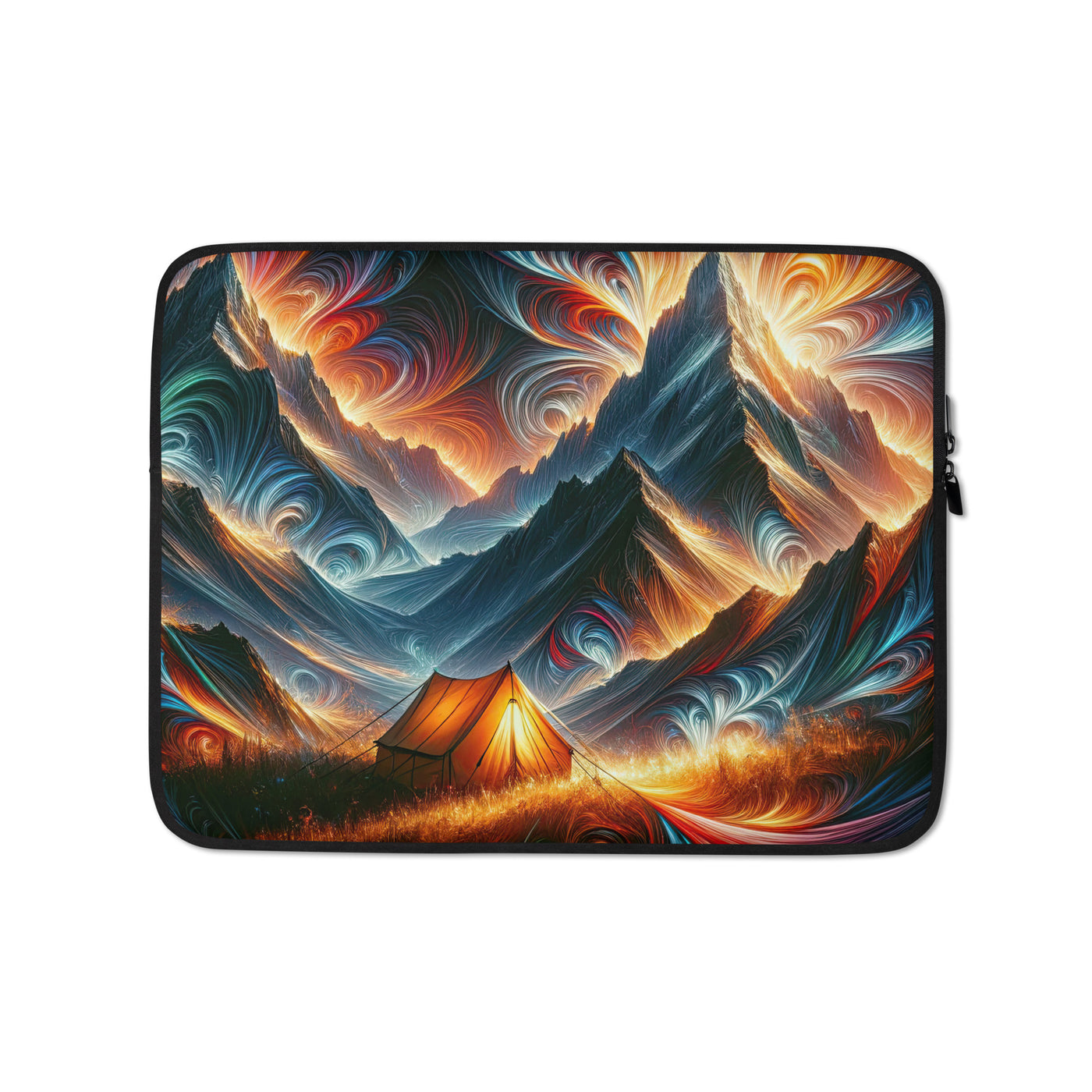 Abstrakte Kunst der Alpen, wo die Berge mit dynamischen Farben und Mustern pulsieren und eine Szene Energie schaffen - Laptophülle camping xxx yyy zzz 13″