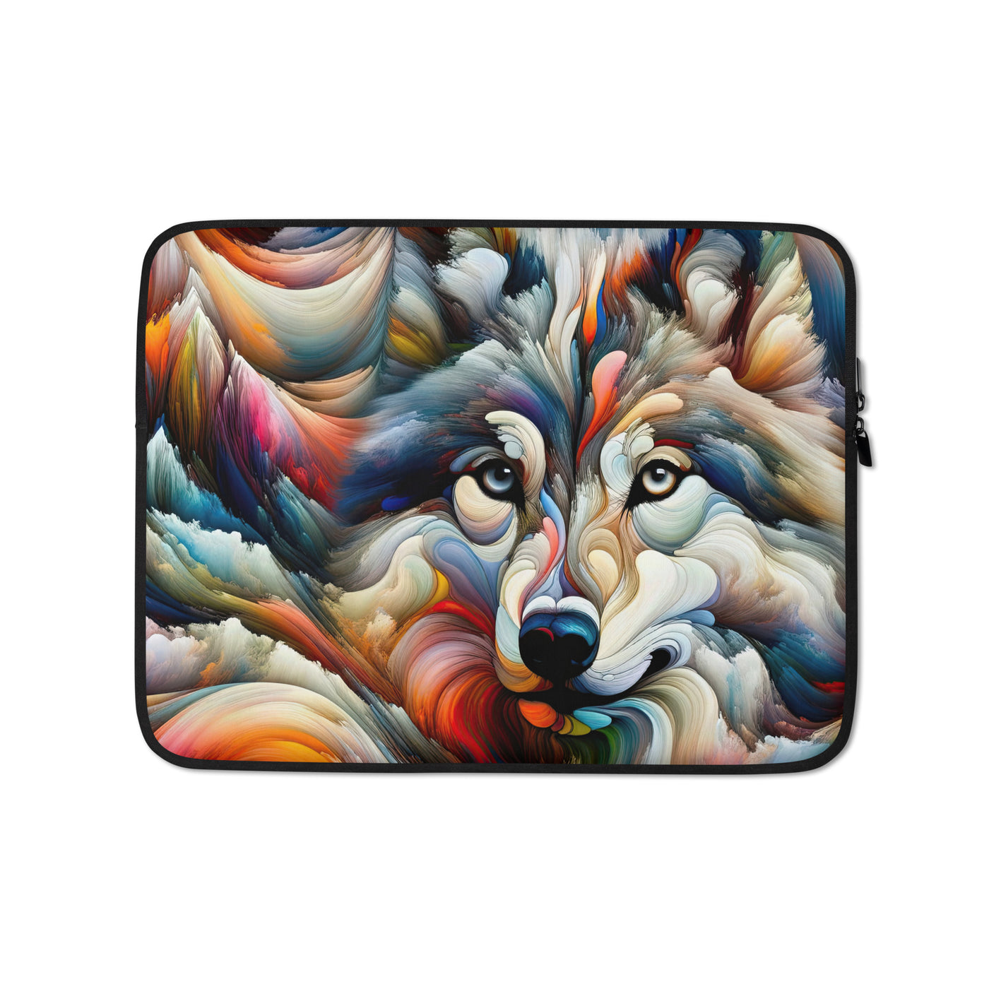 Abstrakte Kunst der Alpen mit einem Wolf. Chaotischer Tanz aus Farben und Formen. Surreale Landschaft (AN) - Laptophülle xxx yyy zzz 13″