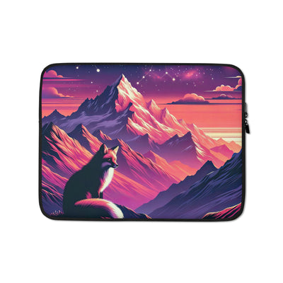 Fuchs im dramatischen Sonnenuntergang: Digitale Bergillustration in Abendfarben - Laptophülle camping xxx yyy zzz 13″