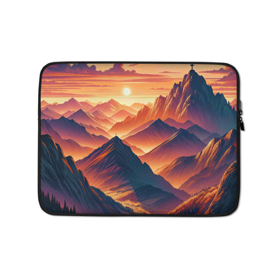 Dramatischer Alpen-Sonnenuntergang, Gipfelkreuz in Orange-Rosa - Laptophülle berge xxx yyy zzz 13″