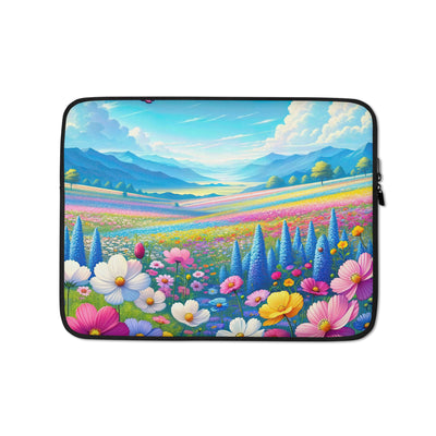 Weitläufiges Blumenfeld unter himmelblauem Himmel, leuchtende Flora - Laptophülle camping xxx yyy zzz 13″