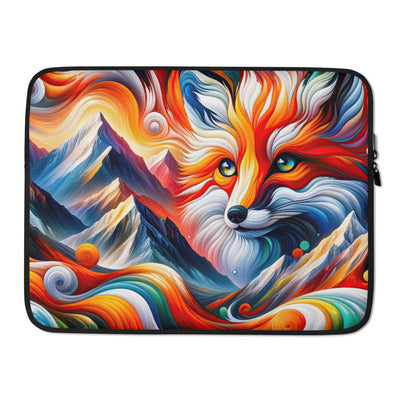 Abstrakte Kunst der Alpen voller lebendiger Farben und dynamischer Bewegung. Es dominiert ein farbiger Fuchs - Laptophülle camping xxx yyy zzz 15″