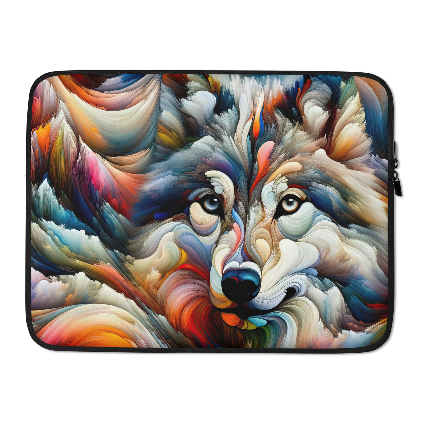 Abstrakte Kunst der Alpen mit einem Wolf. Chaotischer Tanz aus Farben und Formen. Surreale Landschaft (AN) - Laptophülle xxx yyy zzz 15″