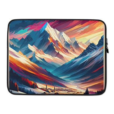 Moderne geometrische Alpen Kunst: Warmer Sonnenuntergangs Schein auf Schneegipfeln - Laptophülle berge xxx yyy zzz 15″