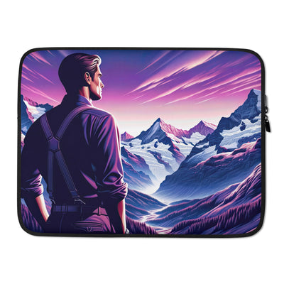 Wanderer in alpiner Dämmerung, schneebedeckte Gipfel ins Unendliche - Laptophülle wandern xxx yyy zzz 15″