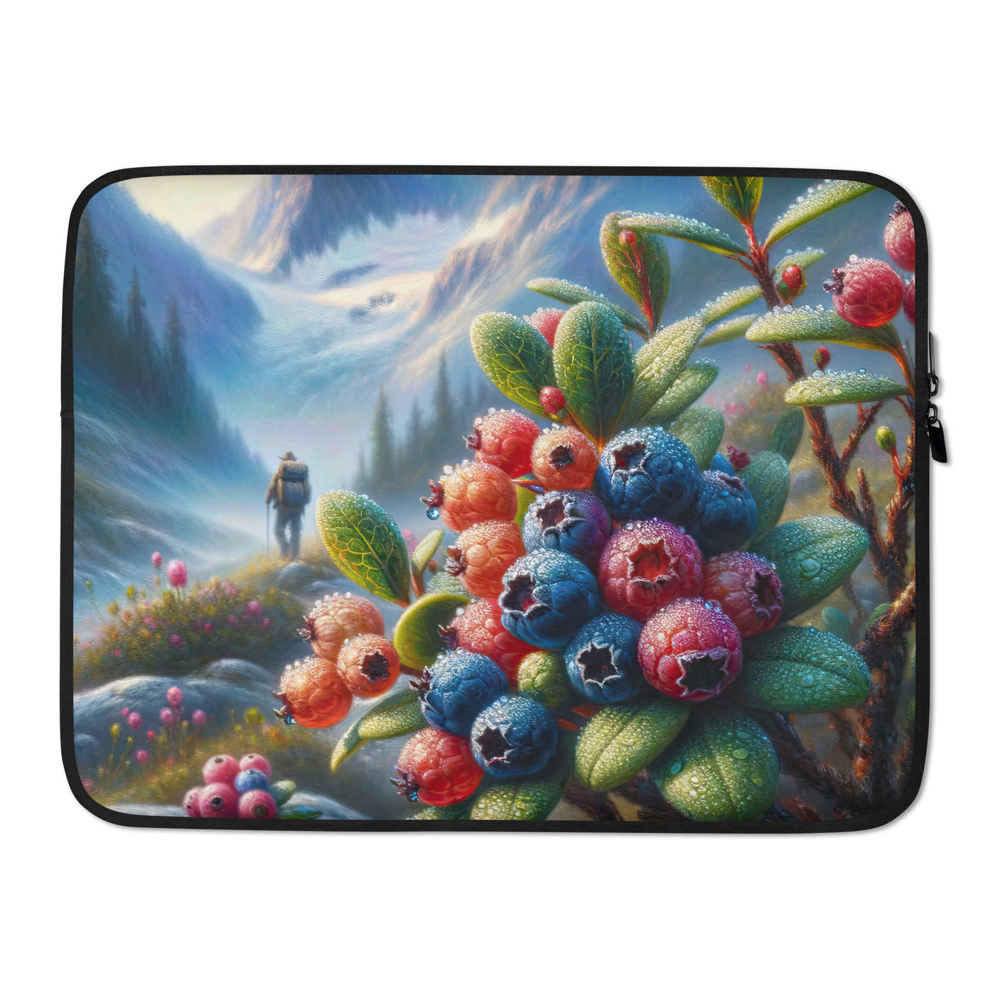 Ölgemälde einer Nahaufnahme von Alpenbeeren in satten Farben und zarten Texturen - Laptophülle wandern xxx yyy zzz 15″