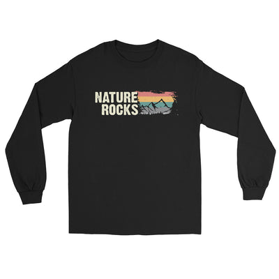 Nature Rocks - Herren Longsleeve berge camping wandern Schwarz