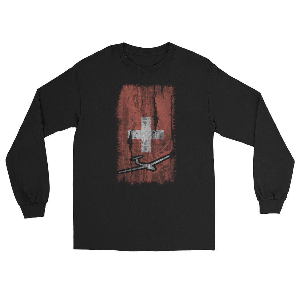 Schweizer Flagge und Segelflugzeug - Herren Longsleeve berge xxx yyy zzz Black