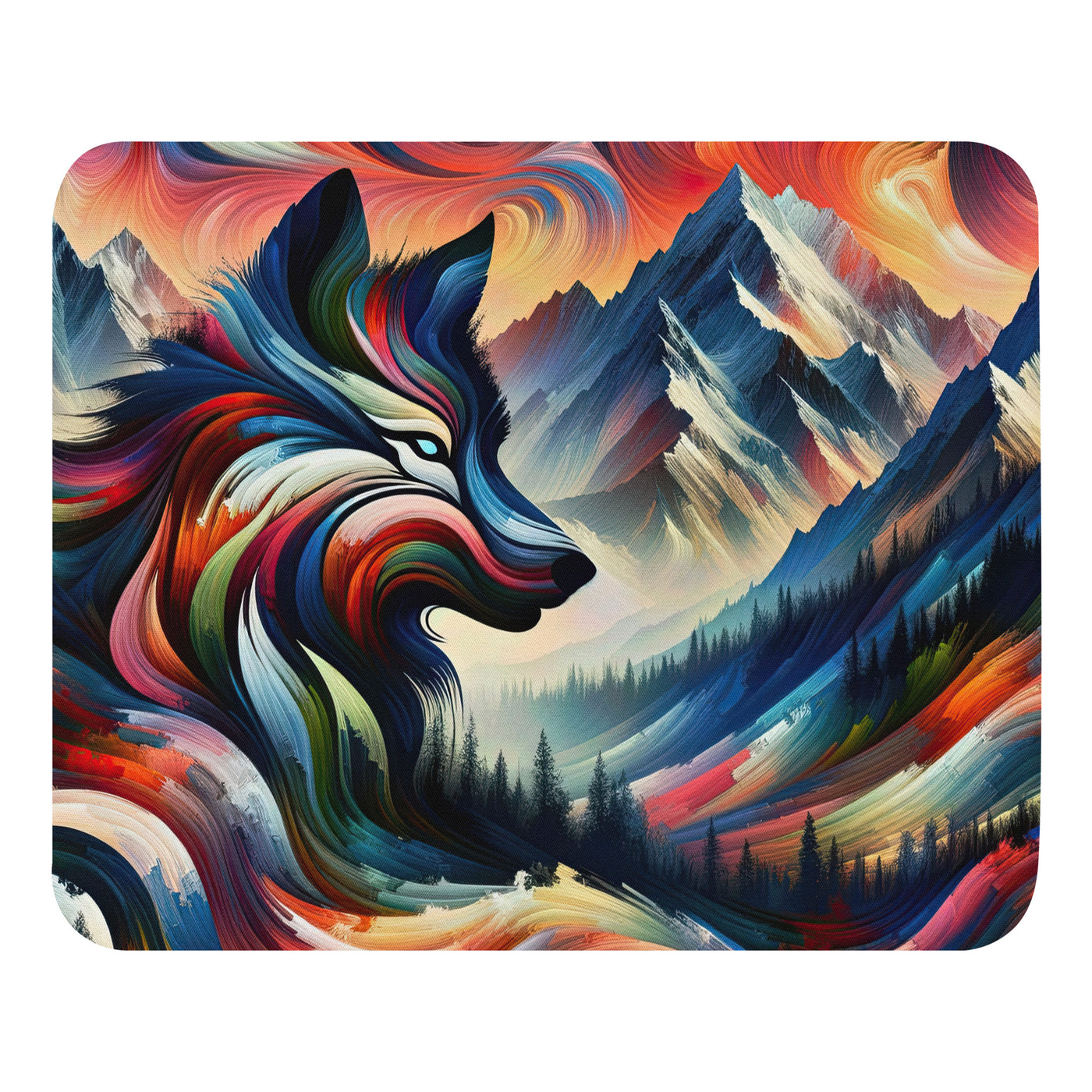 Abstrakte Kunst der Alpen mit majestätischer Wolfssilhouette. Lebendige, wirbelnde Farben, unvorhersehbare Muster (AN) - Mauspad xxx yyy zzz Default Title