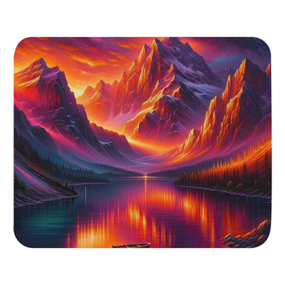 Ölgemälde eines Bootes auf einem Bergsee bei Sonnenuntergang, lebendige Orange-Lila Töne - Mauspad berge xxx yyy zzz Default Title