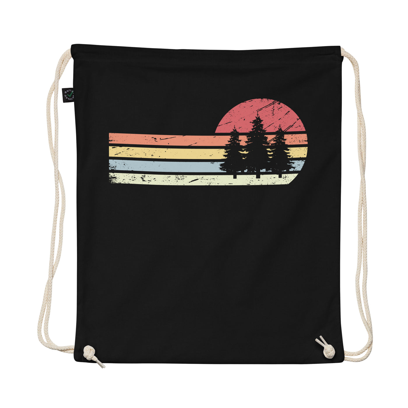 Sun And Retro Lines - Trees - Organic Turnbeutel camping