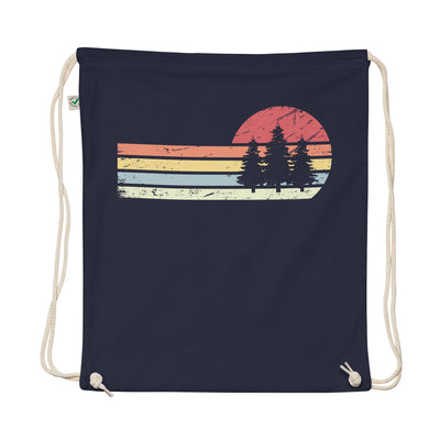 Sun And Retro Lines - Trees - Organic Turnbeutel camping